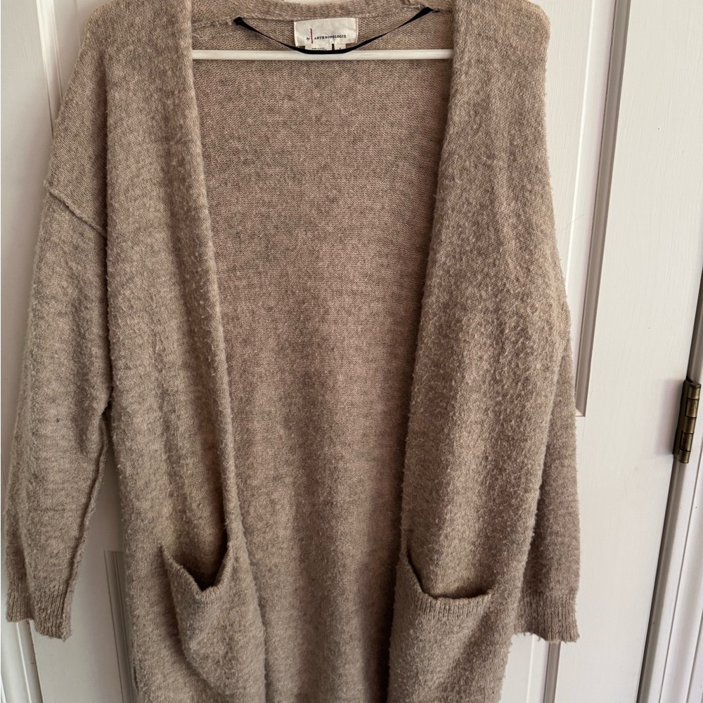 Anthropologie Taupe Open-Front Cardigan